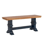 Banc de salle à manger en bois avec pieds tréteaux bicolores