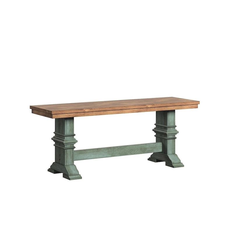 Banc de salle à manger en bois avec pieds tréteaux bicolores