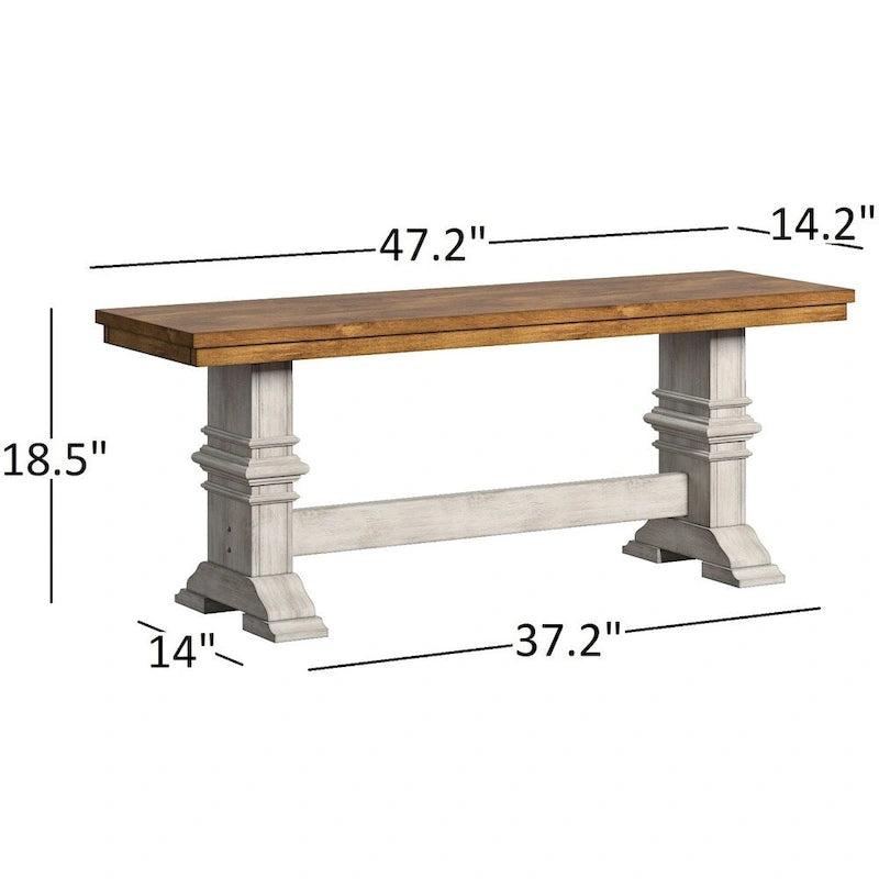 Banc de salle à manger en bois avec pieds tréteaux bicolores