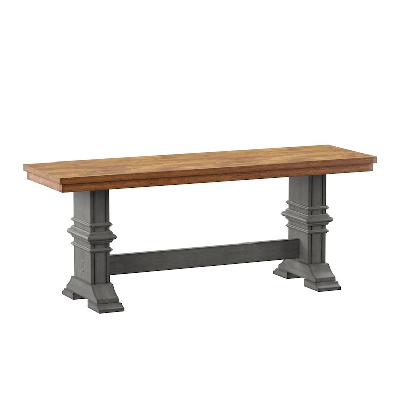 Banc de salle à manger en bois avec pieds tréteaux bicolores