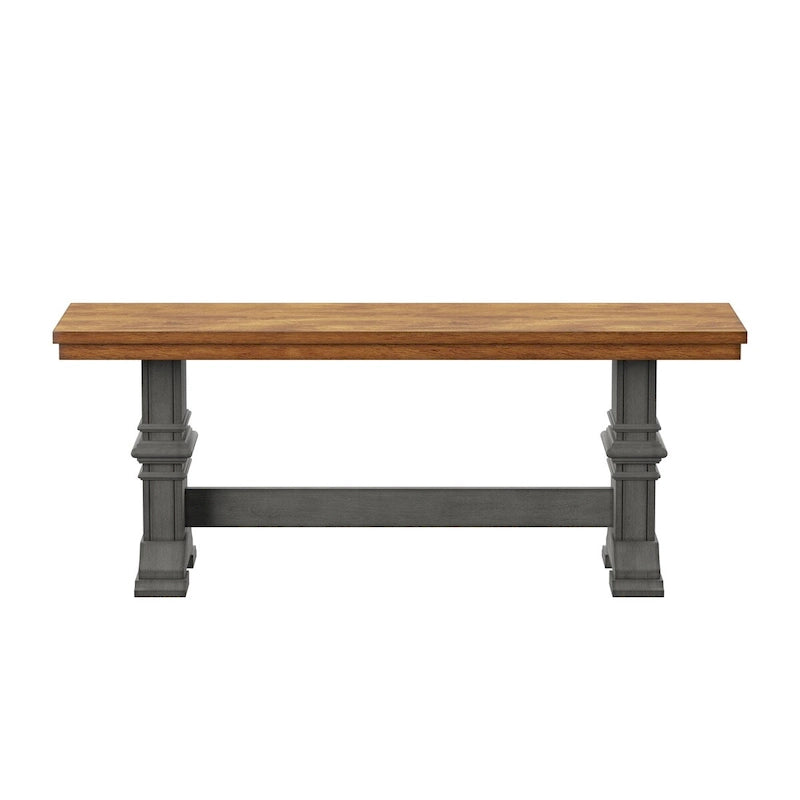 Banc de salle à manger en bois avec pieds tréteaux bicolores