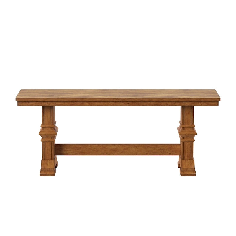 Banc de salle à manger en bois avec pieds tréteaux bicolores
