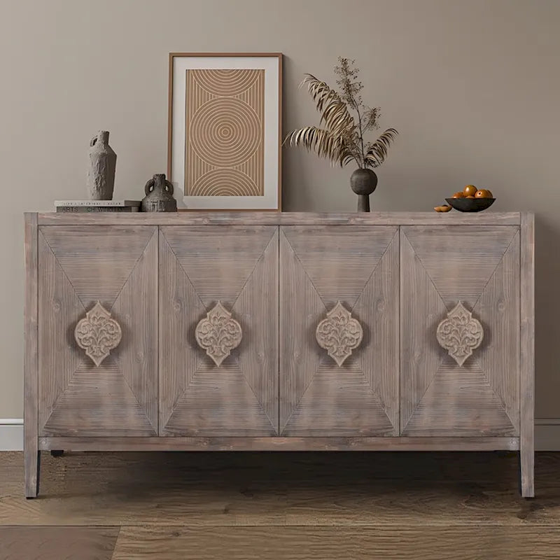 Buffet bas sculpté de fleurs antiques pour le rangement