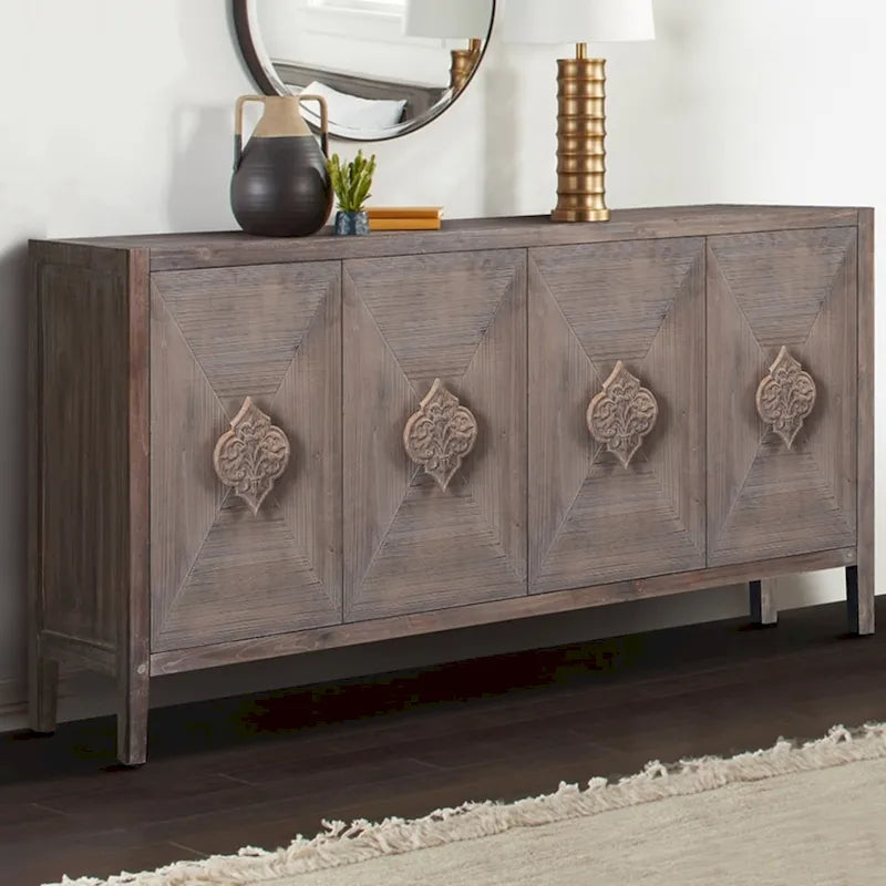 Buffet bas sculpté de fleurs antiques pour le rangement