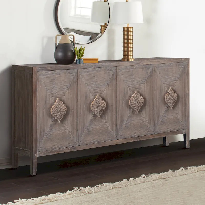 Buffet bas sculpté de fleurs antiques pour le rangement