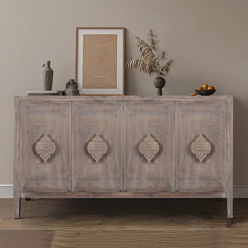 Buffet bas sculpté de fleurs antiques pour le rangement