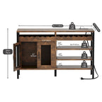 Meuble de bar à café industriel 55" avec lumières LED et prises de courant - 55L x 15,7l x 29,5H