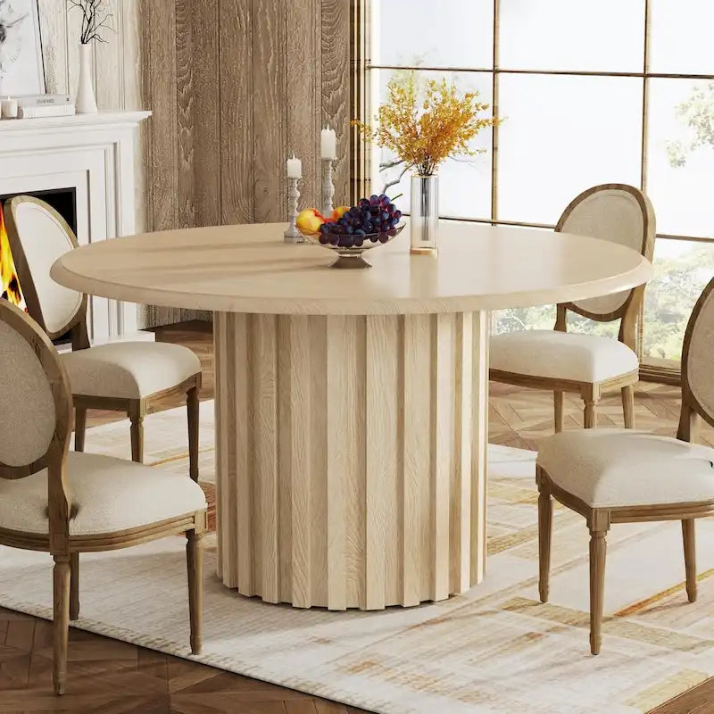 Table à manger ronde pour 4 personnes avec piètement en métal pour salle à manger, cuisine, salon (chaises non incluses)